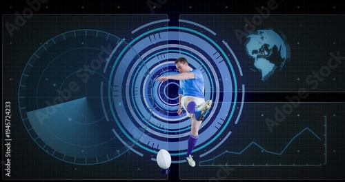 Animation of scope scanning and data processing over caucasian rugby player