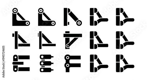 Comprehensive collection of diverse mechanical joint icons illustrating various structural connection elements for engineering and design projects, ideal for technical schematics or assembly diagrams