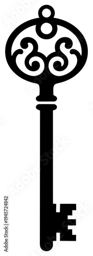 Key vintage ornamental silhouette icon representing classic antique security symbol