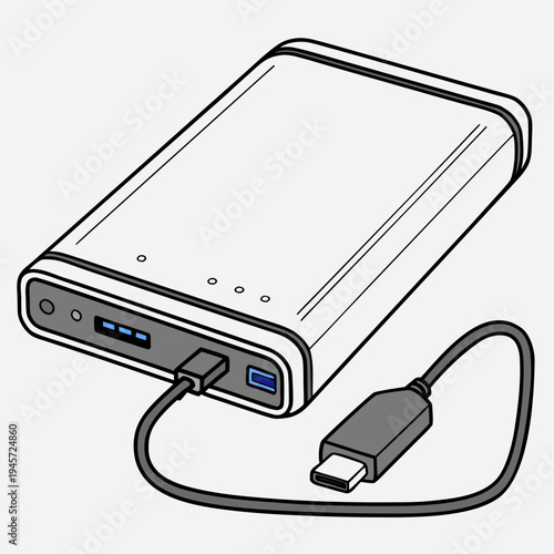 A portable power bank with a usb cable connected