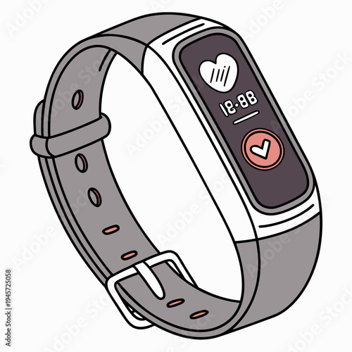 A grey smart watch with a digital display