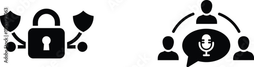 Internet computer security icons featuring lock and user symbols