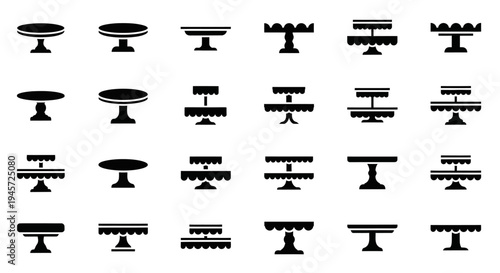 A diverse and elegant collection of cake stand silhouettes, perfect for showcasing desserts, pastries, and sweet treats at various celebrations and events
