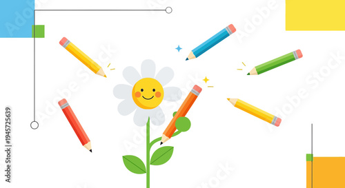 Creative Flower Drawing Idea: Pencils Illustrate Happy Bloom