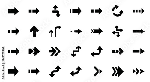 Dynamic visual indicators representing various forms of movement and directional guidance, essential for user interface design and navigational systems