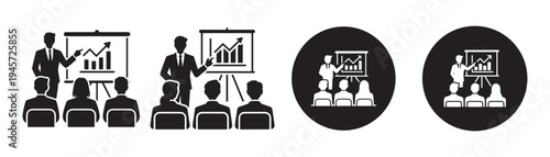 Corporate Seminar presentation audience icons. Business training meeting vector set