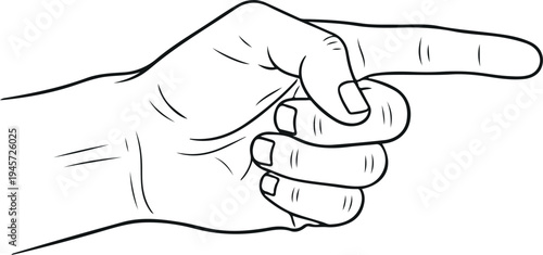 Hand pointing right gesture line drawing, human finger direction sign, pointing hand symbol vector illustration isolated on white background