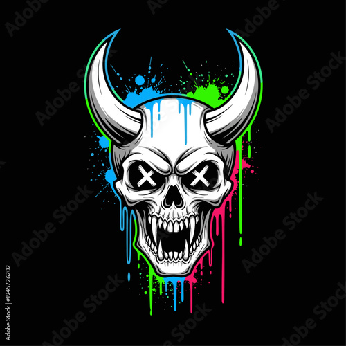 White skull with horns and x eyes.