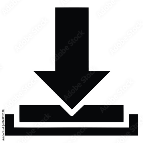 Vector White Download Icon on Black Background. Modern Flat Design Symbol for Data Transfer, Software Installation, and Digital Content Retrieval in Web and App Interfaces and User