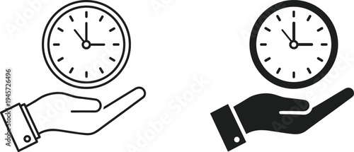 Time management service concept icon hand holding clock symbol deadline schedule productivity business planning vector illustration set