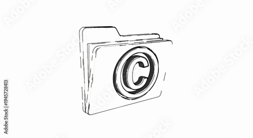 Stylized sketch of a folder with a copyright symbol