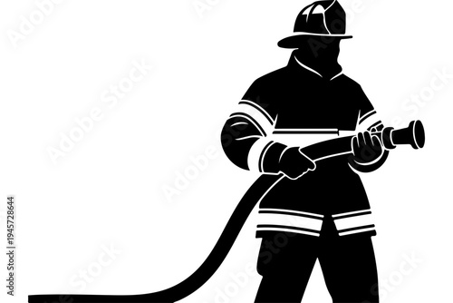 Firefighter Using Hose - Emergency Response Vector Illustration