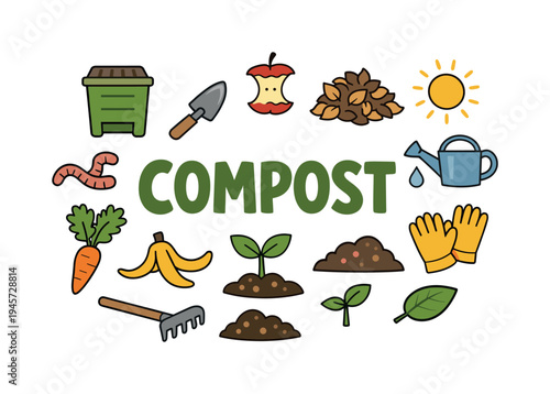 Seasonal gardening concept focused on composting kitchen scraps and garden waste during spring and summer as an eco friendly way to enrich soil and support sustainable home gardening