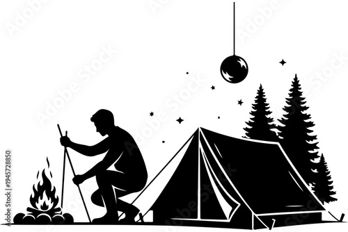 Camping Under the Stars - Nighttime Adventure Silhouette