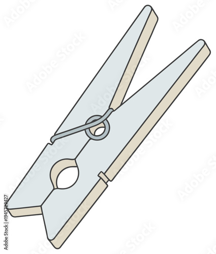 Clothespin plastic laundry clip with metal spring simple household vector icon