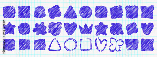 Chaotic pen scribble set with rough brush scratches and playful doodle shapes. Expressive messy strokes create dynamic abstract textures for bold modern layouts.