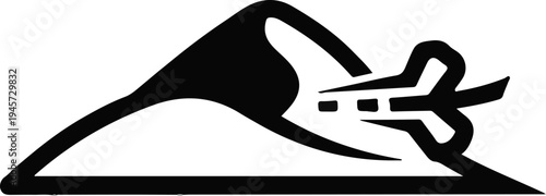 Stylized silhouette of a wave with an airplane in flight over it