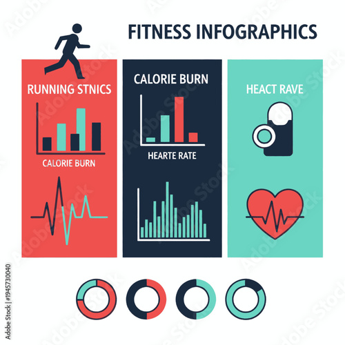 Fitness Infographics with Running Statistics and Heart Rate.
