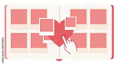 Creative Heart Photo Album: Hand Touching Pictures, Memories, Love Concept