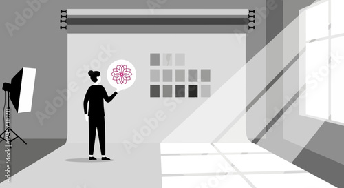 Creative Idea Brainstorming: Woman in Studio with Lightbulb Idea