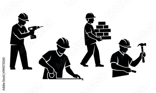 Construction workers engaged in various tasks