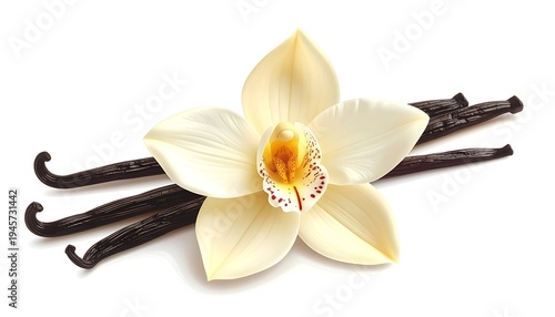 Vanilla Flower and Pods - Aromatic Spice and Flavoring.