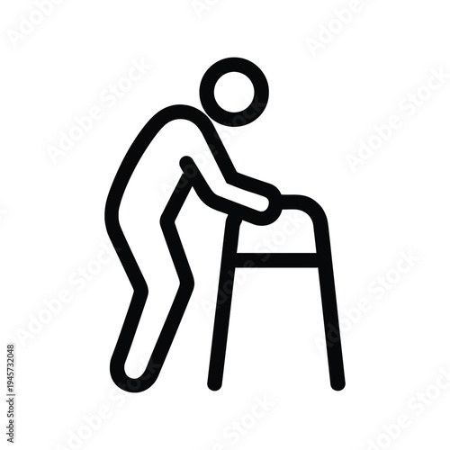 Elderly man with walker icon, senior citizen, old age assistance