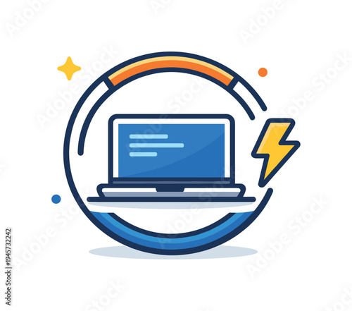 Personal focus and deep concentration supporting professionals working on complex tasks without digital distractions in busy environments, a laptop inside a circular focus frame beside a