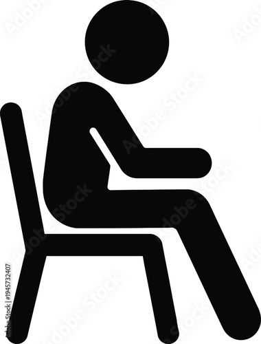 Person sitting on chair stick figure icon simple black silhouette isolated on transparent