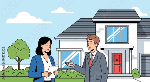 Real Estate Agent Discussing Property with Client flat illustration
