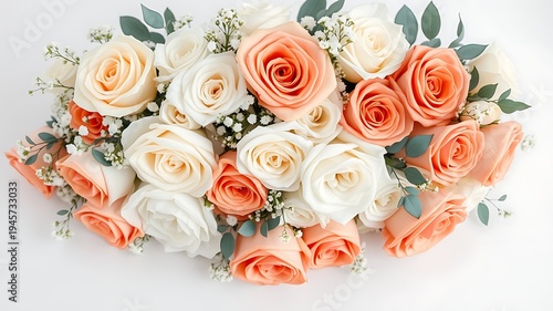 Peach and cream roses with delicate baby's breath white flowers