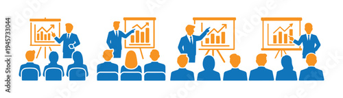 Color business meeting presentation icons. Vector illustration eps