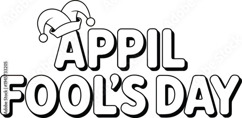 April fools day typography with jester hat outline illustration isolated on background