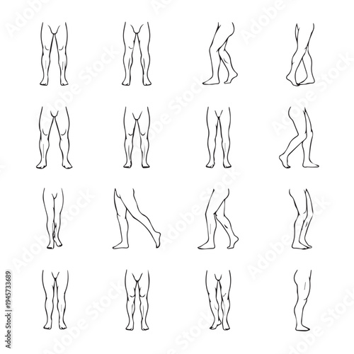 Human Legs Poses Collection Line Art Drawing