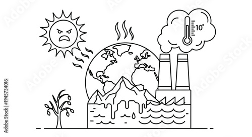 Global warming illustration depicting a hot earth pollution and rising temperatures