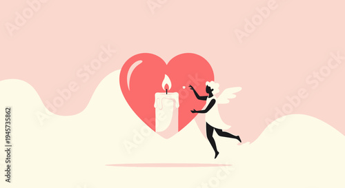 Cupid Angel Lighting Candle Inside Heart Shape