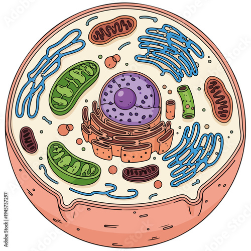 Animal Cell Cross Section Educational Vector Illustration