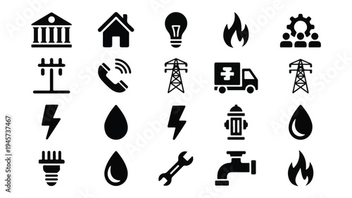 A collection of public utility and municipal service icons.