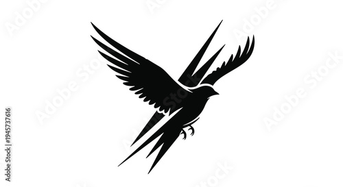 Black bird in flight, elegant logo representing freedom and speed