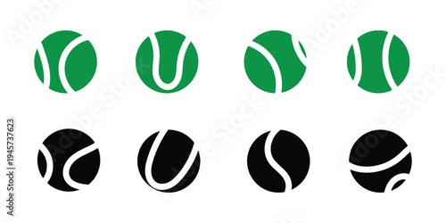 Tennis ball icon set. Sport equipment vector set. Tennis ball collection with static and motion versions for match, training, and game design. eps 10
