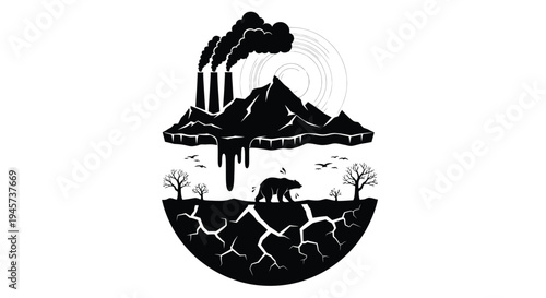 Industrial pollution impacting a fragile arctic environment with melting ice and wildlife