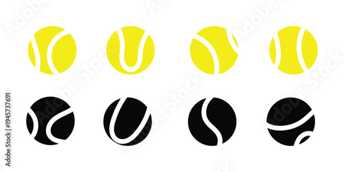 Tennis ball icon set. Sport equipment vector set. Tennis ball collection with static and motion versions for match, training, and game design. eps 10