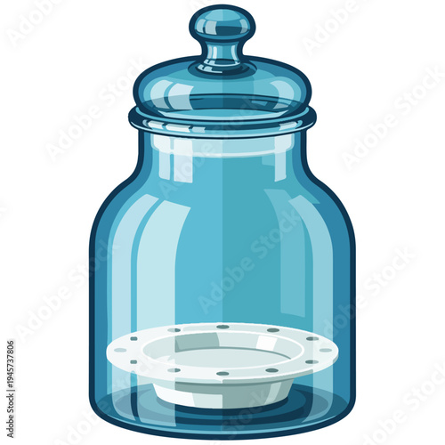 Blue Glass Jar With Lid And Ceramic Dish Insert Vector Illustration
