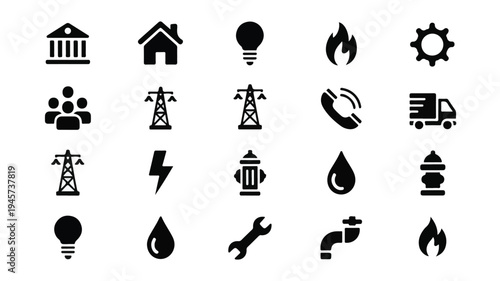 A collection of public utility and municipal service icons.