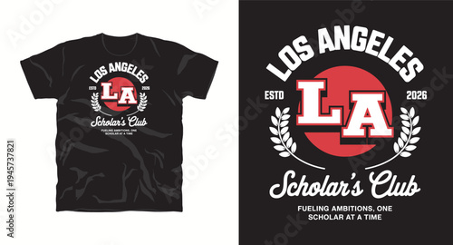 Los Angeles scholar's emblem with laurel wreath and estd 2026 text t-shirt design