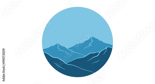 Blue Mountains Landscape Illustration Circle.