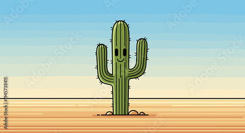 Cartoon Cactus Standing in Desert.