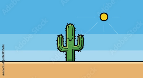 Cactus in Desert Landscape Illustration.
