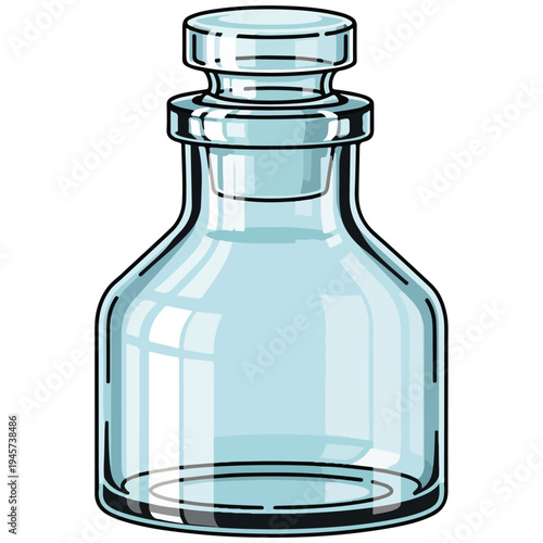 clear apothecary glass bottle with stopper flat vector illustration