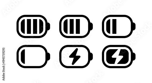 Battery icons set. High quality black style vector icons. Baterry charge indicator. Round batery level, energy, full. Power low up status batteries logo.